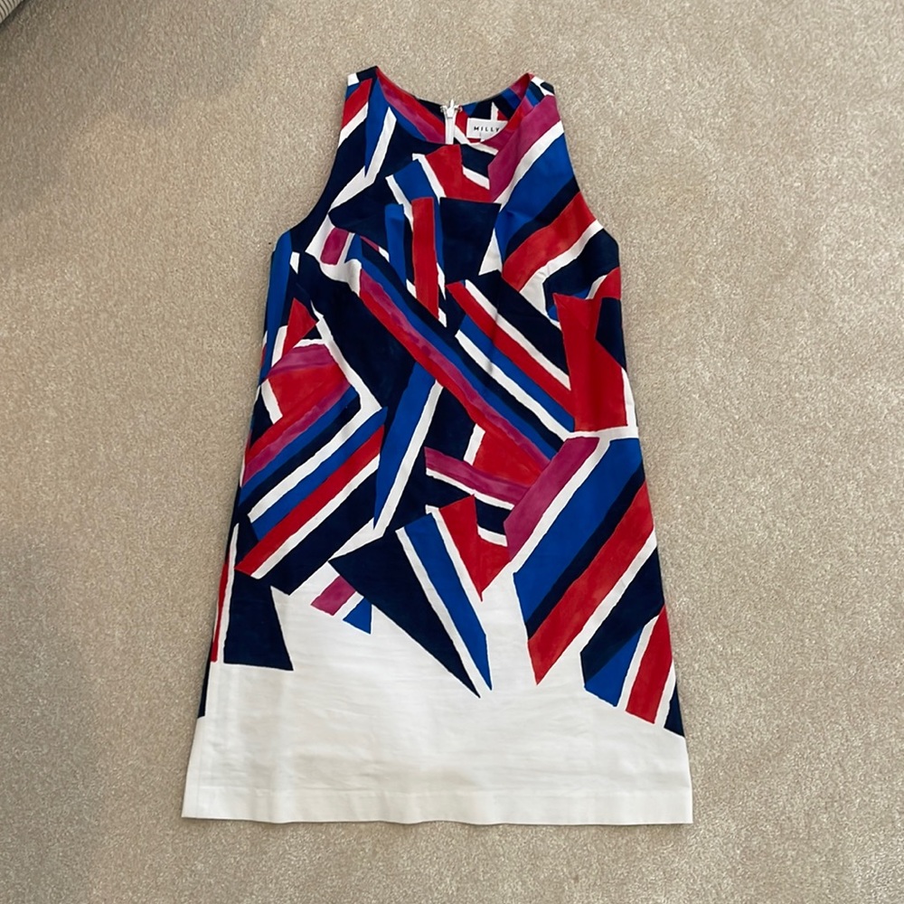 Milly geometric cotton dress size 6 red, white, royal and navy Like New!